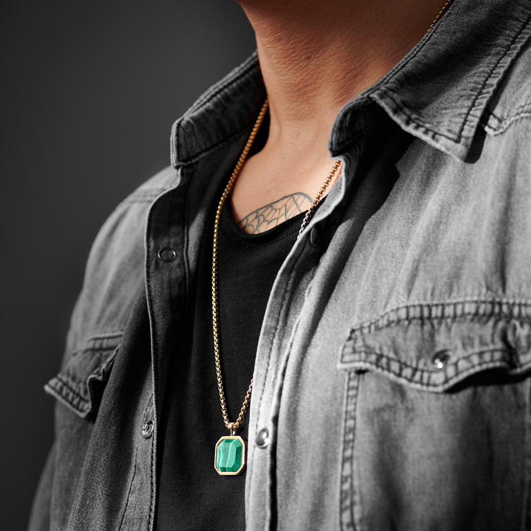 RARE PRINCE by CARAT SUTRA | Unique Designed 22kt Gold Micron Plated Silver Pendant in Natural Malachite for Men, 925 Sterling Silver Pendant | Men's Jewelry | With Certificate of Authenticity and 925 Hallmark - caratsutra