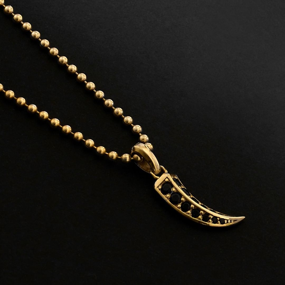 RARE PRINCE by CARAT SUTRA | Unique Designed Claw Pendant Studded with Black Zircons | 22kt Gold Micron Plated 925 Sterling Silver Pendant | Men's Jewelry | With Certificate of Authenticity and 925 Hallmark - caratsutra