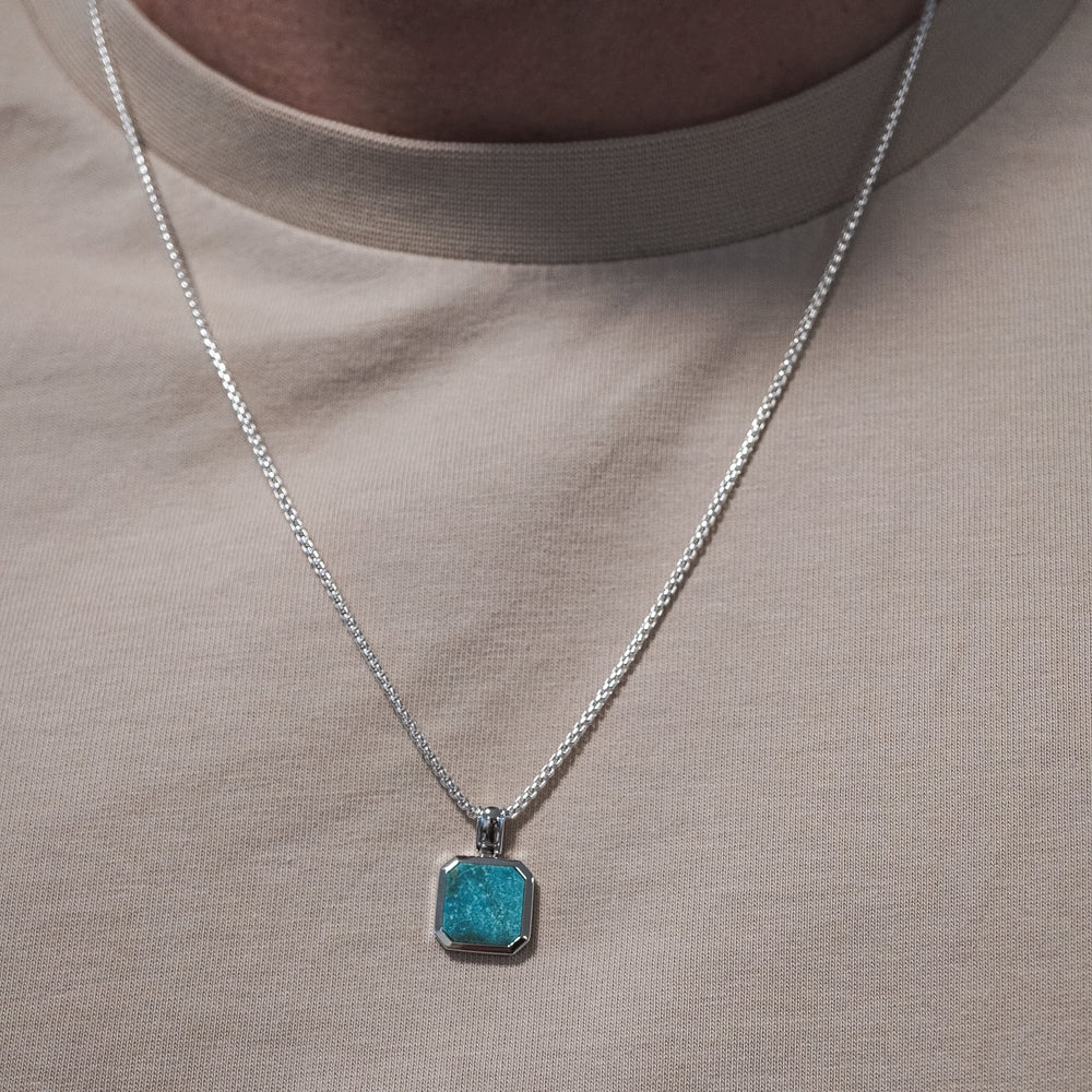 RARE PRINCE by CARAT SUTRA | Unique Designed Silver Pendant in Natural Turquoise for Men, 925 Sterling Silver Pendant | Men's Jewelry | With Certificate of Authenticity and 925 Hallmark - caratsutra