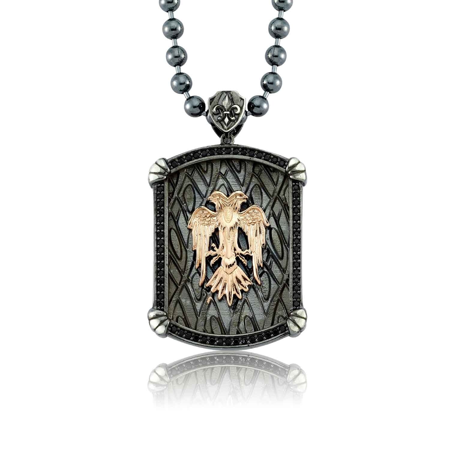 RARE PRINCE by CARAT SUTRA | Unique Designed Eagle Pendant for Men | 925 Sterling Silver Rosegold Plated Oxidized Pendant | Men's Jewelry | With Certificate of Authenticity and 925 Hallmark - caratsutra