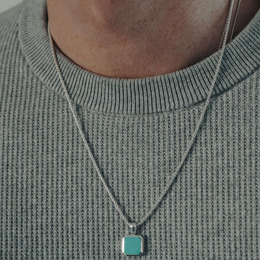 RARE PRINCE by CARAT SUTRA | Unique Designed Silver Pendant in Natural Turquoise for Men, 925 Sterling Silver Pendant | Men's Jewelry | With Certificate of Authenticity and 925 Hallmark - caratsutra