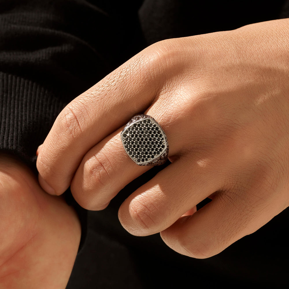 RARE PRINCE by CARAT SUTRA | Exclusive Classic Cushion Pave Ring Studded with Black Cubic Zirconia, Sterling Silver 925 Ring | Jewellery for Men| With Certificate of Authenticity and 925 Hallmark - caratsutra