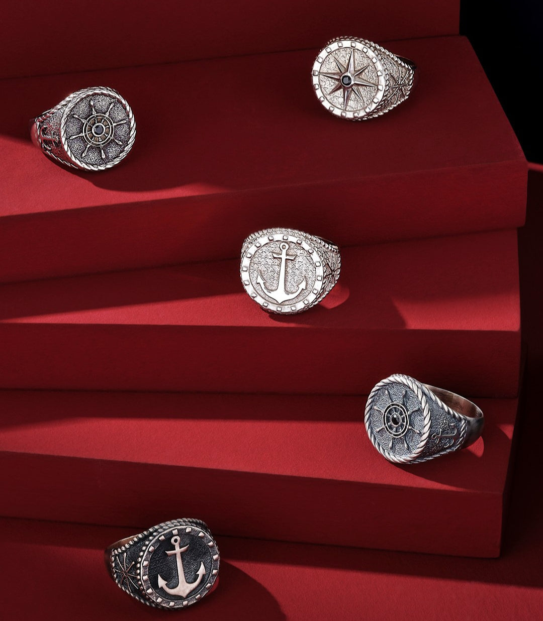 RARE PRINCE by CARAT SUTRA | Exclusive Signet Style Rudder Ring for Men, Oxidized Sterling Silver 925 Ring | Jewellery for Men| With Certificate of Authenticity and 925 Hallmark - caratsutra