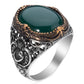 RARE PRINCE by CARAT SUTRA | Unique Turkish Style Ring with Natural Green Onyx  | 925 Sterling Silver Oxidized Ring | Men's Jewelry | With Certificate of Authenticity and 925 Hallmark - caratsutra