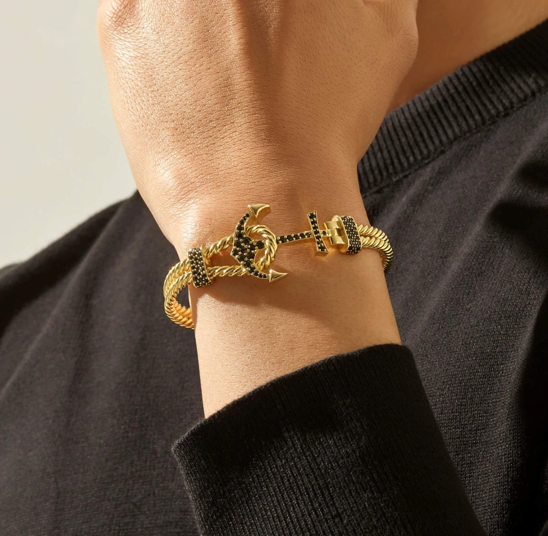 Men's leather anchor bracelet set | Set of 3 stacking matching bracelets