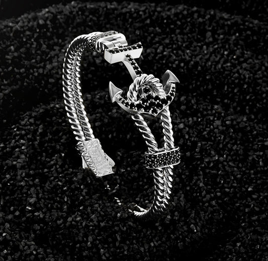 RARE PRINCE by CARAT SUTRA | Twined Solid Anchor Bangle Bracelet for Men, 925 Sterling Silver/ 22kt Micron Gold Plated Silver Bracelet| With Certificate of Authenticity and 925 Hallmark - caratsutra