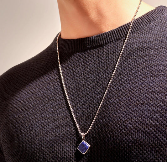 RARE PRINCE by CARAT SUTRA | Unique Designed Silver Pendant in Natural Sodalite for Men, 925 Sterling Silver Pendant | Men's Jewelry | With Certificate of Authenticity and 925 Hallmark - caratsutra
