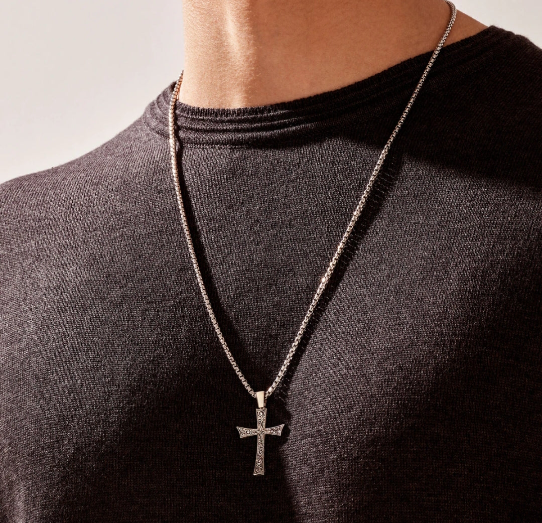 Large Silver Steel Cross Necklace, Personalised, Any Engraving | Charming  Engraving