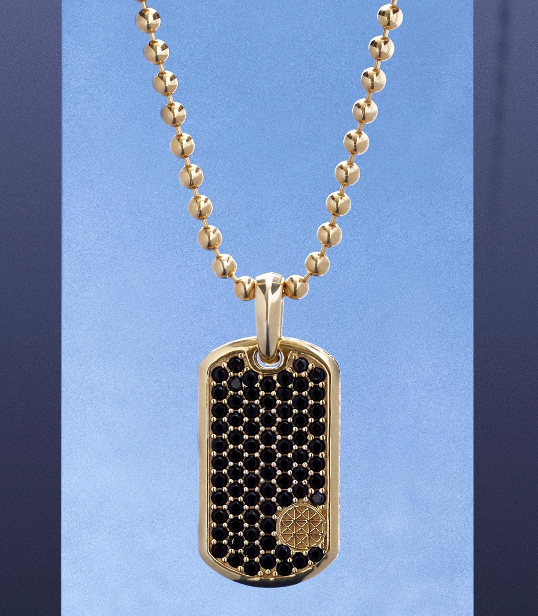 RARE PRINCE by CARAT SUTRA | Unique Designed Paved Tag Pendant Studded with Black Zircons | 22kt Gold Micron Plated 925 Sterling Silver Pendant | Men's Jewelry | With Certificate of Authenticity and 925 Hallmark - caratsutra