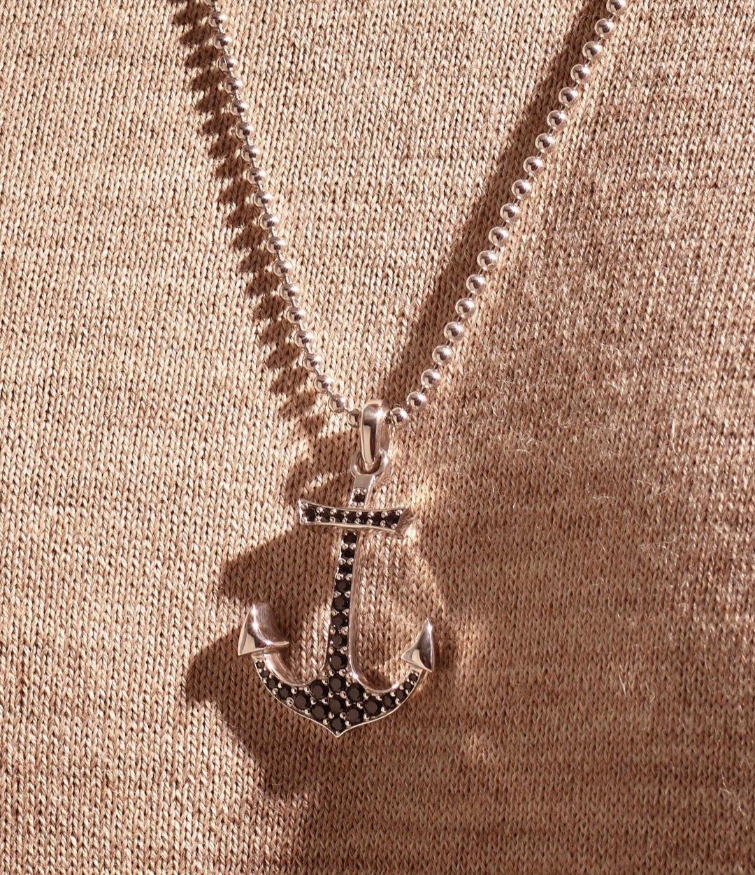 RARE PRINCE by CARAT SUTRA | Unique Designed Sailor's Anchor Pendant Studded with Black Zircons for Men, 925 Sterling Silver Pendant | Men's Jewelry | With Certificate of Authenticity and 925 Hallmark - caratsutra