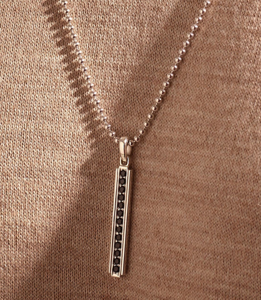 RARE PRINCE by CARAT SUTRA | Unique Designed Line Pendant Studded with Black Zircons | 925 Sterling Silver Pendant | Men's Jewelry | With Certificate of Authenticity and 925 Hallmark - caratsutra