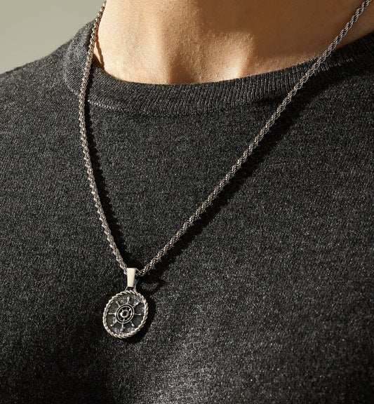 RARE PRINCE by CARAT SUTRA | Unique Designed Silver Rudder Pendant for Men | Oxidized 925 Sterling Silver Pendant | Men's Jewelry | With Certificate of Authenticity and 925 Hallmark - caratsutra