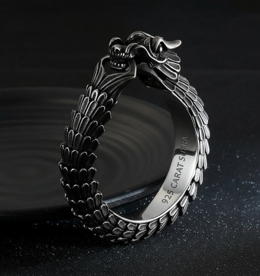 RARE PRINCE by CARAT SUTRA | Unique Vintage Dark/Light Oxidized Dragon Bracelet | 925 Sterling Silver Dark/Light Oxidized Bracelet | Unisex Jewelry | With Certificate of Authenticity and 925 Hallmark - caratsutra