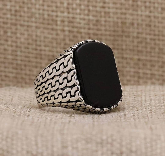 RARE PRINCE by CARAT SUTRA | Unique Turkish Gucci Style Ring with Natural Black Onyx | 925 Sterling Silver Oxidized Ring | Men's Jewelry | With Certificate of Authenticity and 925 Hallmark - caratsutra