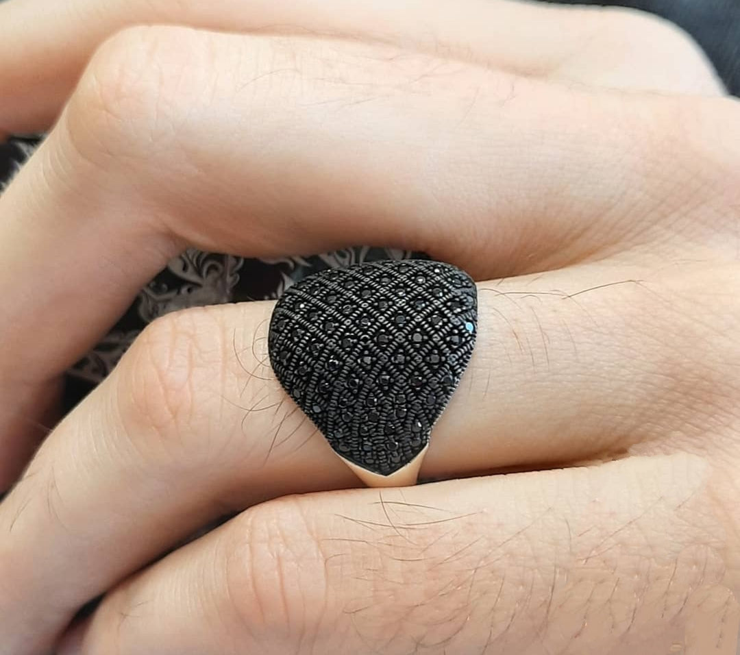 RARE PRINCE by CARAT SUTRA | Unique Turkish Style Oxidised Silver Ring with Black Zircom | 925 Sterling Silver Oxidized Ring | Men's Jewelry | With Certificate of Authenticity and 925 Hallmark - caratsutra
