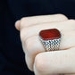 RARE PRINCE by CARAT SUTRA | Unique Turkish Gucci Style Ring with Natural Red Agate | 925 Sterling Silver Oxidized Ring | Men's Jewelry | With Certificate of Authenticity and 925 Hallmark - caratsutra