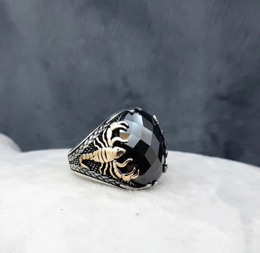 RARE PRINCE by CARAT SUTRA | Unique Turkish Style Scorpion Ring with Faceted Black Zircon | 925 Sterling Silver Oxidized Zodiac Ring | Men's Jewelry | With Certificate of Authenticity and 925 Hallmark - caratsutra