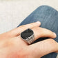 RARE PRINCE by CARAT SUTRA | Unique Turkish Gucci Style Ring with Natural Black Onyx | 925 Sterling Silver Oxidized Ring | Men's Jewelry | With Certificate of Authenticity and 925 Hallmark - caratsutra