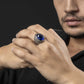 RARE PRINCE by CARAT SUTRA | Unique Turkish Style Ring with Blue S Sapphire | 925 Sterling Silver Oxidized Ring | Men's Jewelry | With Certificate of Authenticity and 925 Hallmark - caratsutra
