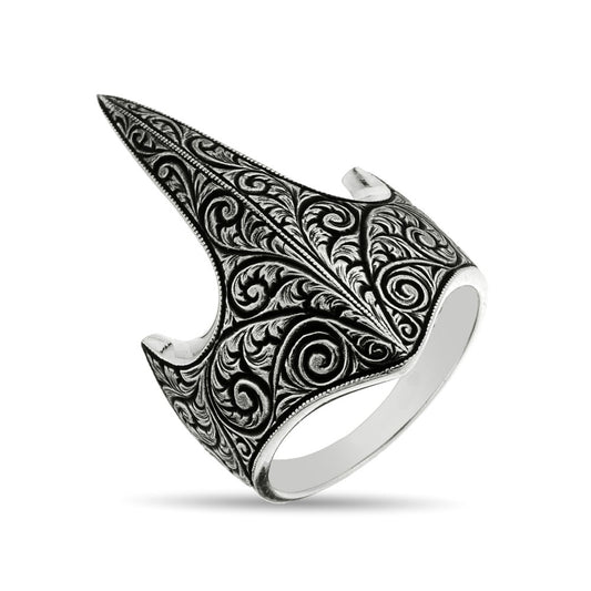 RARE PRINCE by CARAT SUTRA | Unique Turkish Style Thumb Ring | 925 Sterling Silver Oxidized Ring | Men's Jewelry | With Certificate of Authenticity and 925 Hallmark - caratsutra
