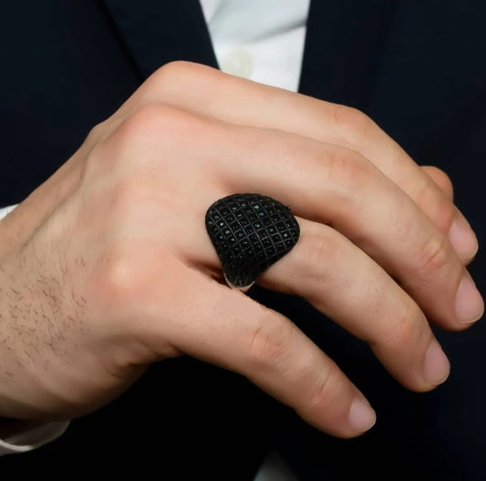 RARE PRINCE by CARAT SUTRA | Unique Turkish Style Oxidised Silver Ring with Black Zircom | 925 Sterling Silver Oxidized Ring | Men's Jewelry | With Certificate of Authenticity and 925 Hallmark - caratsutra