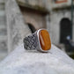 RARE PRINCE by CARAT SUTRA | Unique Turkish Style Ring with Natural Tiger Eye | 925 Sterling Silver Oxidized Ring | Men's Jewelry | With Certificate of Authenticity and 925 Hallmark - caratsutra