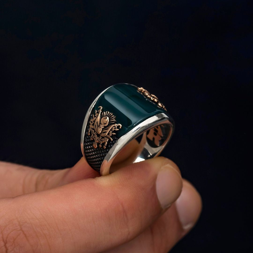 RARE PRINCE by CARAT SUTRA | Unique Turkish Style Ring with Green Zirconia | Gold Plated 925 Sterling Silver Oxidized Ring | Men's Jewelry | With Certificate of Authenticity and 925 Hallmark - caratsutra