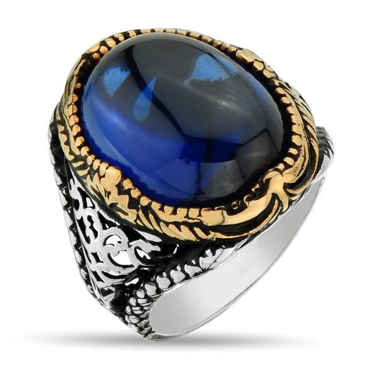 RARE PRINCE by CARAT SUTRA | Unique Turkish Style Ring with S Sapphire | 925 Sterling Silver Oxidized Ring | Men's Jewelry | With Certificate of Authenticity and 925 Hallmark - caratsutra