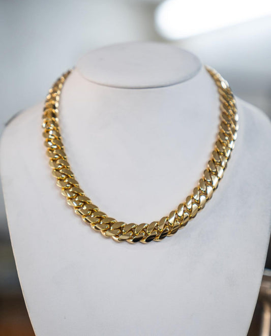 RARE PRINCE by CARAT SUTRA | 16mm Wide Solid Miami Cuban Link Chain | 22kt Gold Micron Plated 925 Sterling Silver Chain | Men's Jewelry | With Certificate of Authenticity and 925 Hallmark - caratsutra
