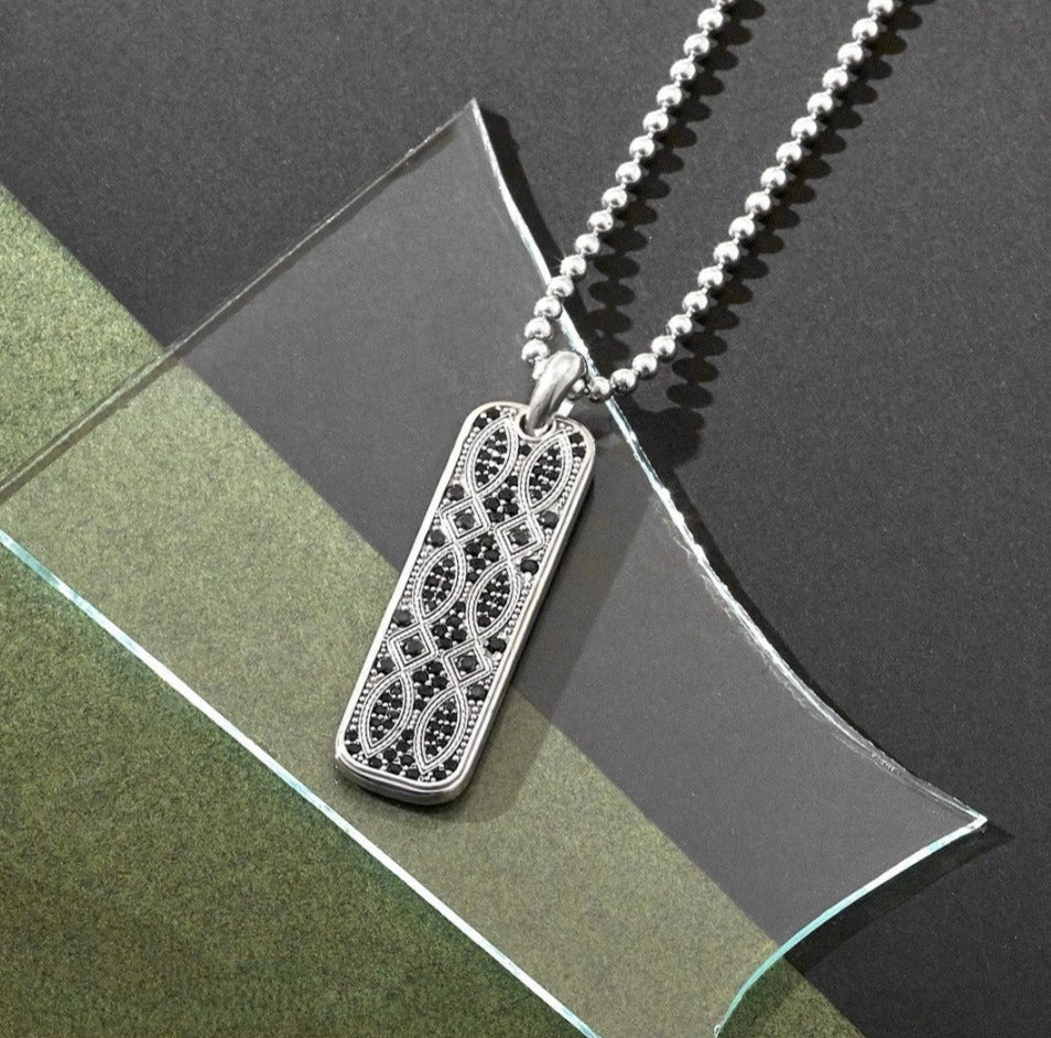 RARE PRINCE by CARAT SUTRA | Unique Designed Eternity Pendant Studded with Blue Cubic Zirconia for Men | 925 Sterling Silver Oxidized Pendant | Men's Jewelry | With Certificate of Authenticity and 925 Hallmark - caratsutra