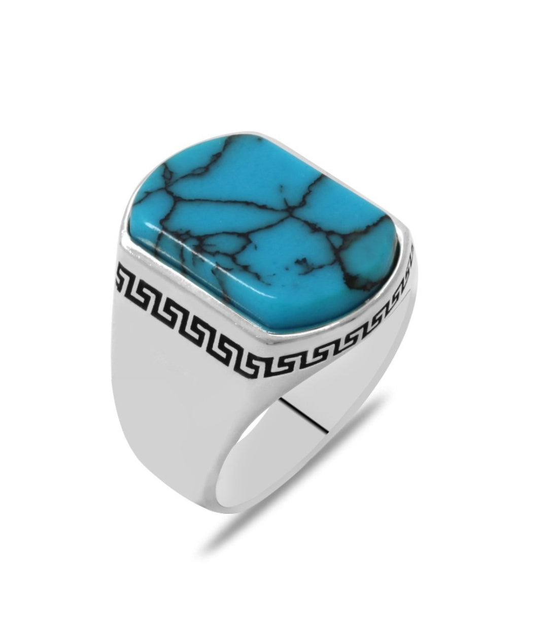 Silver Plated Geometric Design Turquoise Blue Color Stone Finger Ring