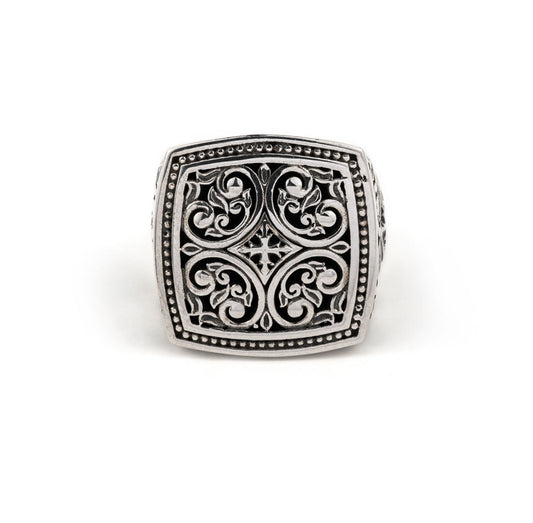 RARE PRINCE by CARAT SUTRA | Exclusive Byzantine Style Signet Ring for Men, Oxidized Sterling Silver 925 Ring | Jewellery for Men| With Certificate of Authenticity and 925 Hallmark - caratsutra