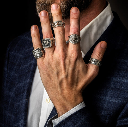 RARE PRINCE by CARAT SUTRA | Exclusive Pegasus Vintage Byzantine Style Ring for Men, Oxidized Sterling Silver 925 Ring | Jewellery for Men| With Certificate of Authenticity and 925 Hallmark - caratsutra