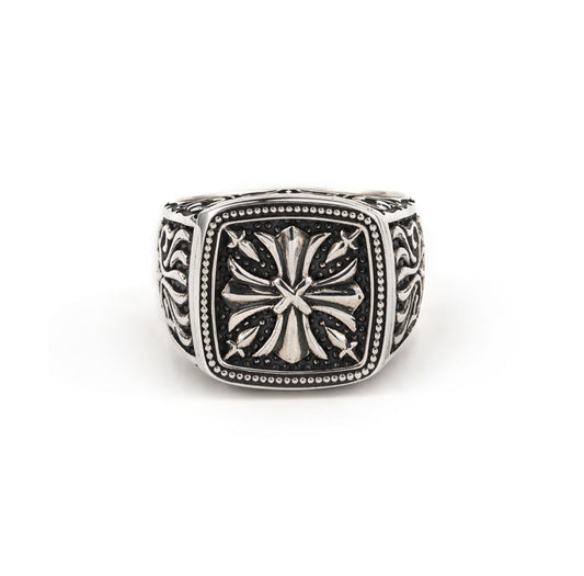 RARE PRINCE by CARAT SUTRA | Exclusive Cross Vintage Byzantine Style Ring for Men, Oxidized Sterling Silver 925 Ring | Jewellery for Men| With Certificate of Authenticity and 925 Hallmark - caratsutra