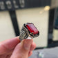 RARE PRINCE by CARAT SUTRA | Unique Handmade Turkish Style Ring Studded with AAA+ Synthetic Ruby |  Oxidized 925 Sterling Silver Ring | Men's Jewelry | With Certificate of Authenticity and 925 Hallmark - caratsutra