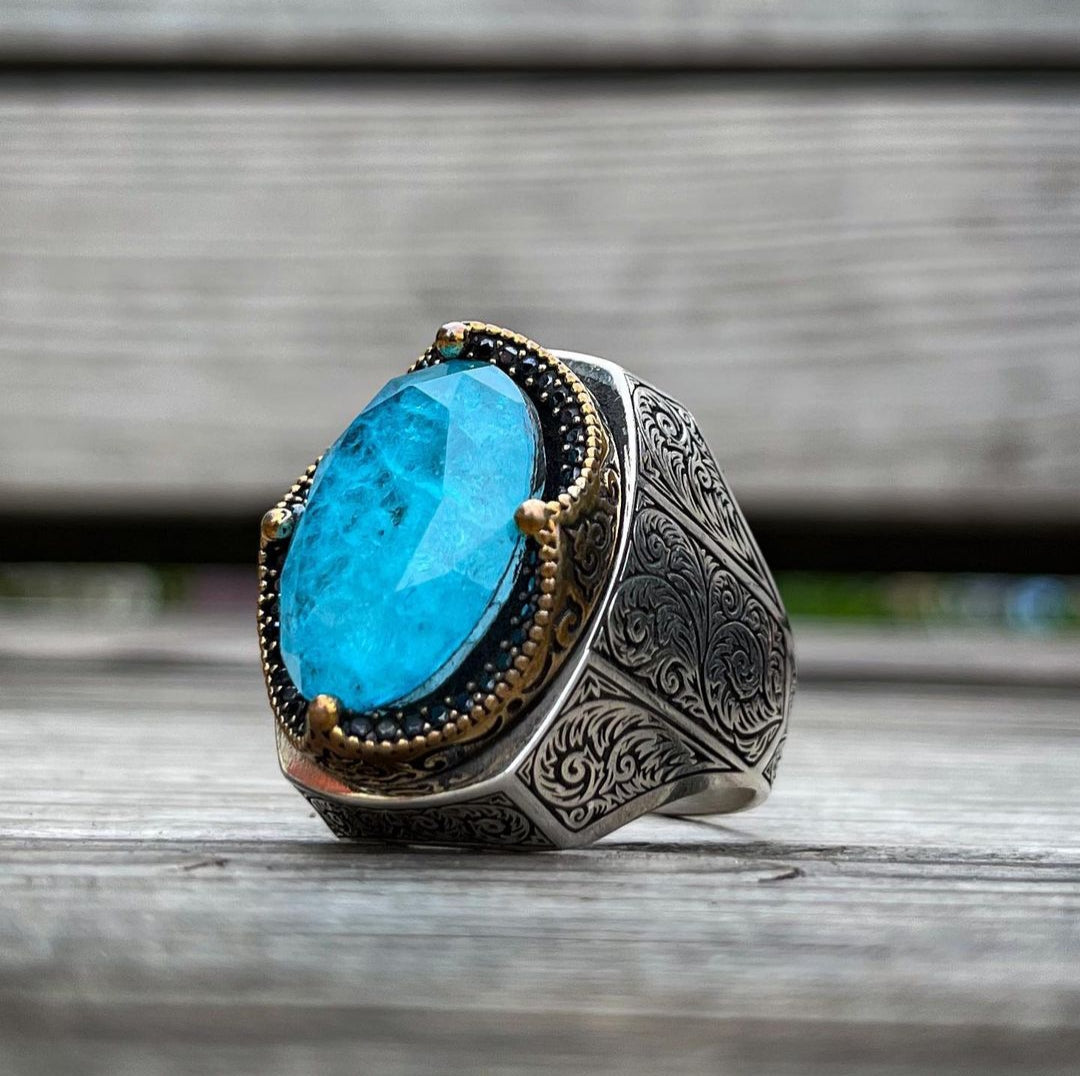 Buy AKSHITA GEMS 8.25 Ratti 7.00 Carat Turquoise Firoza Sky Blue Gemstone  Panchdhatu Adjustable Silver Plated Ring For Men And Women at Amazon.in