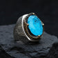 RARE PRINCE by CARAT SUTRA | Unique Designed Turkish Style Heavy Ring with Natural Blue Topaz | 925 Sterling Silver Oxidized Ring | Men's Jewelry | With Certificate of Authenticity and 925 Hallmark - caratsutra