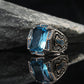 RARE PRINCE by CARAT SUTRA | Unique Designed Turkish Style Heavy Ring with Blue Topaz | 925 Sterling Silver Oxidized Ring | Men's Jewelry | With Certificate of Authenticity and 925 Hallmark - caratsutra