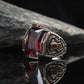 RARE PRINCE by CARAT SUTRA | Unique Designed Turkish Style Heavy Ring with S Ruby | 925 Sterling Silver Oxidized Ring | Men's Jewelry | With Certificate of Authenticity and 925 Hallmark - caratsutra