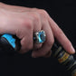 RARE PRINCE by CARAT SUTRA | Unique Designed Turkish Style Heavy Ring with Blue Topaz | 925 Sterling Silver Oxidized Ring | Men's Jewelry | With Certificate of Authenticity and 925 Hallmark - caratsutra