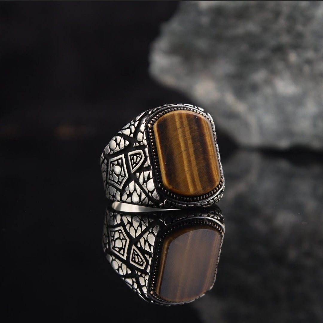 Tiger eye ring,Tiger eye popular Egypt ring,jewelry,Sterling Silver 925 Black oxidize.