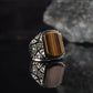 RARE PRINCE by CARAT SUTRA | Unique Designed Turkish Style Ring with Natural Tiger Eye | 925 Sterling Silver Oxidized Ring | Men's Jewelry | With Certificate of Authenticity and 925 Hallmark - caratsutra