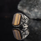 RARE PRINCE by CARAT SUTRA | Unique Designed Turkish Style Ring with Natural Tiger Eye | 925 Sterling Silver Oxidized Ring | Men's Jewelry | With Certificate of Authenticity and 925 Hallmark - caratsutra