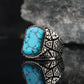 RARE PRINCE by CARAT SUTRA | Unique Designed Turkish Style Ring with Natural Blue Turquoise | 925 Sterling Silver Oxidized Ring | Men's Jewelry | With Certificate of Authenticity and 925 Hallmark - caratsutra
