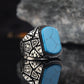 RARE PRINCE by CARAT SUTRA | Unique Designed Turkish Style Ring with Natural Blue Turquoise | 925 Sterling Silver Oxidized Ring | Men's Jewelry | With Certificate of Authenticity and 925 Hallmark - caratsutra