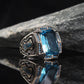 RARE PRINCE by CARAT SUTRA | Unique Designed Turkish Style Heavy Ring with Blue Topaz | 925 Sterling Silver Oxidized Ring | Men's Jewelry | With Certificate of Authenticity and 925 Hallmark - caratsutra
