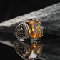 RARE PRINCE by CARAT SUTRA | Unique Designed Turkish Style Heavy Ring with S Yellow Sapphire | 925 Sterling Silver Oxidized Ring | Men's Jewelry | With Certificate of Authenticity and 925 Hallmark - caratsutra