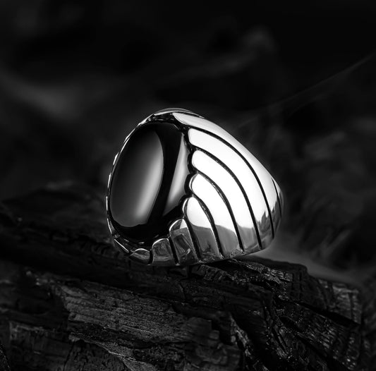 RARE PRINCE by CARAT SUTRA | Unique Designed Turkish Style Ring with Natural Black Onyx , 925 Sterling Silver Oxidized Ring | Men's Jewelry | With Certificate of Authenticity and 925 Hallmark - caratsutra