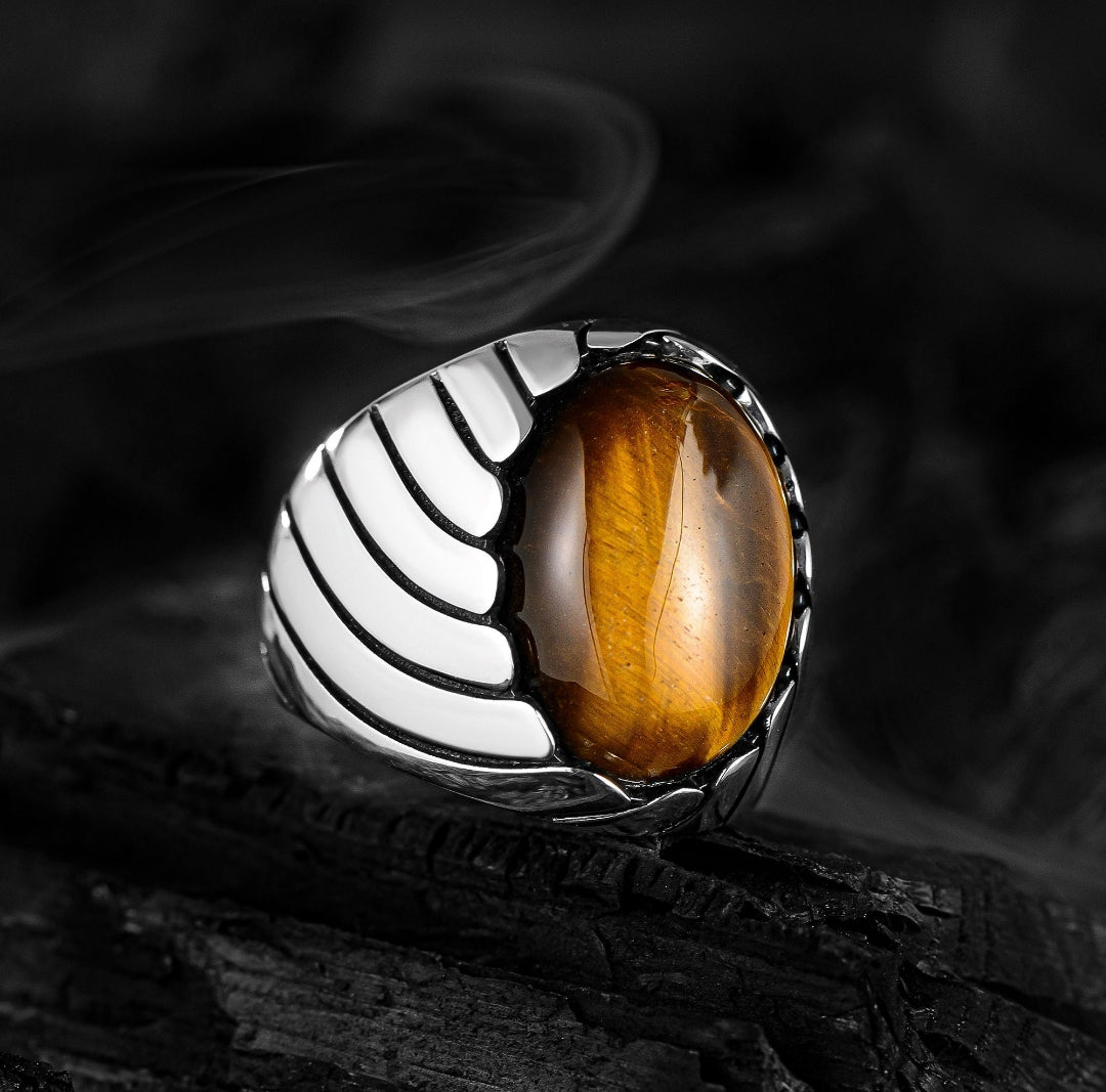 Simple Oval Natural Tiger Eye Stone Stainless Steel Rings Size 7-13 -  AliExpress