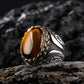 RARE PRINCE by CARAT SUTRA | Unique Designed Turkish Style Ring with Natural Tiger Eye | 925 Sterling Silver Oxidized Ring | Men's Jewelry | With Certificate of Authenticity and 925 Hallmark - caratsutra